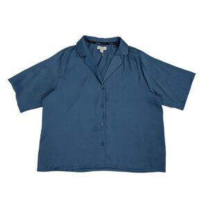 Nicole Miller New York Womens Button-Down Short-Sleeve Blouse L Blue.